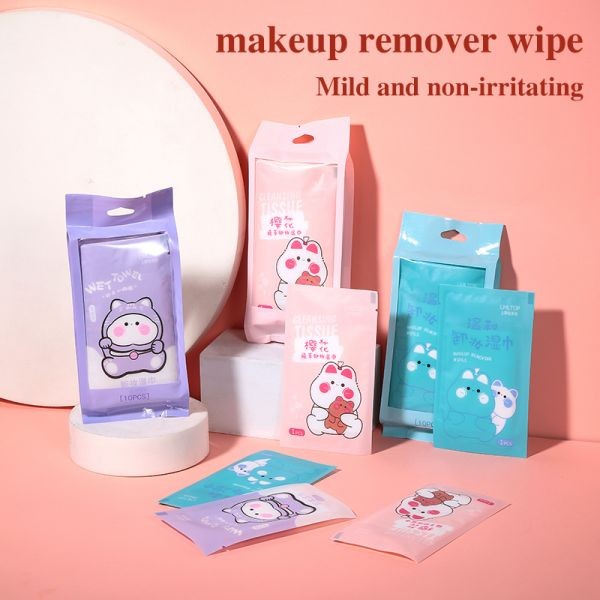 LMLTOP 10pcs Non Woven Makeup Remover Wipes Portable Wet Wipes Strong Cleaning Makeup Remover Towel Individual Packaging SY902-4