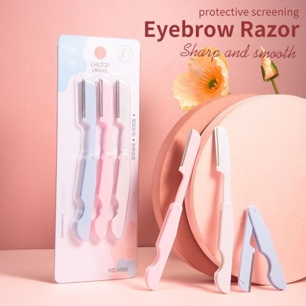 Private Label Low Price 3pcs Eyebrow Razors Folding Brow Razor Set For Women Hair Removal Pain Free Eyebrow Trimmer A909