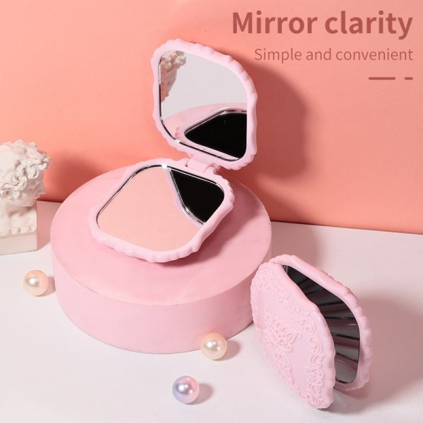 LMLTOP Carve Designs Low Price Wholesale Two-Sided Cosmetic Mirror Foldable Pink Pocket Mirror SY732