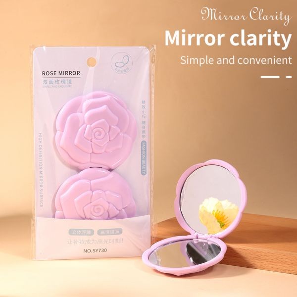 LMLTOP Portable Cosmetic Mirror Purple Rose Two-Sided Pocket Mirror Three-Dimensional Carved SY730