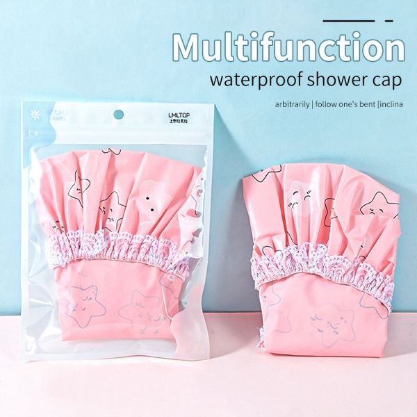 LMLTOP Private Label Waterproof Shower Cap Environmentally Friendly PVC Hair Cap Bathing Hair Band Hooded Towel For Adult C0816