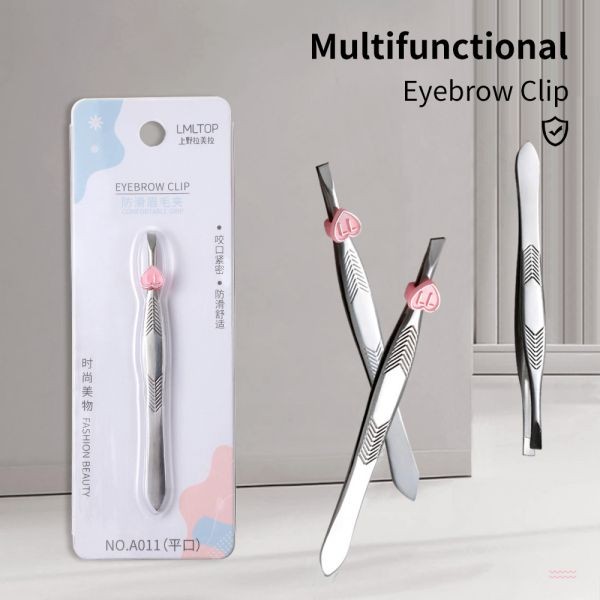 LMLTOP Cheap Price Hair Removal Tools Single Eyelash Clip Tweezers Plain Flat Slant Tip Eyebrow Extension Tweezers A011