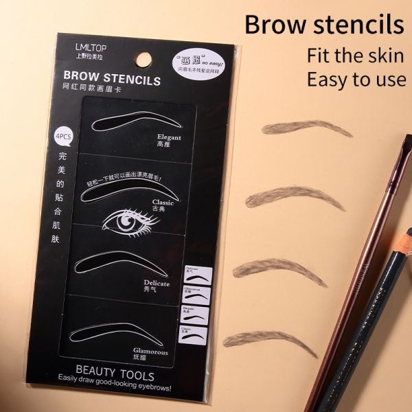 LMLTOP Hot Sale 4 Different Shapes Eyebrow Stencil Sticker Shaping Kit Reusable Eyebrow Templates Multi-Function A0189