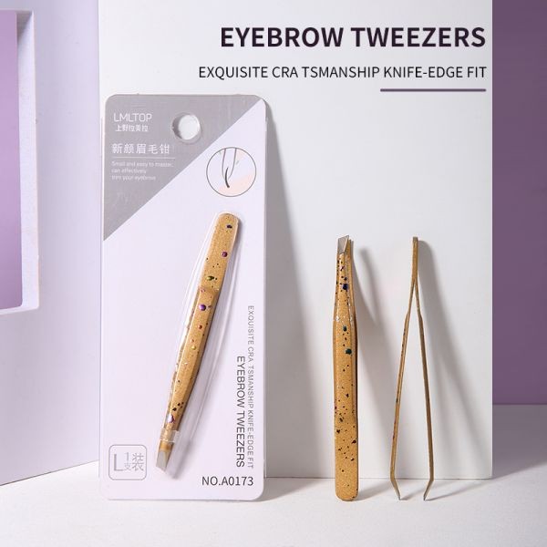 LMLTOP Hot Selling Eye Beauty Tools Stainless Steel Eyebrow Tweezers Custom Slanted Professional Eye Brow Tweezer A0173