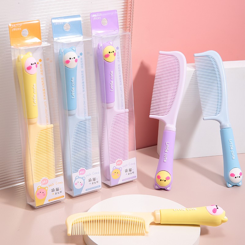 LMLTOP Hot selling popular eco friendly blue purple yellow cute cartoon cat bright color plastic hair comb SY749