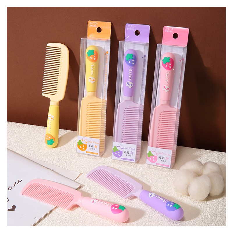LMLTOP Wholesale cute cartoon strawberry bear hair combs for women accessories soft rubber handle hair comb and brushes SY748