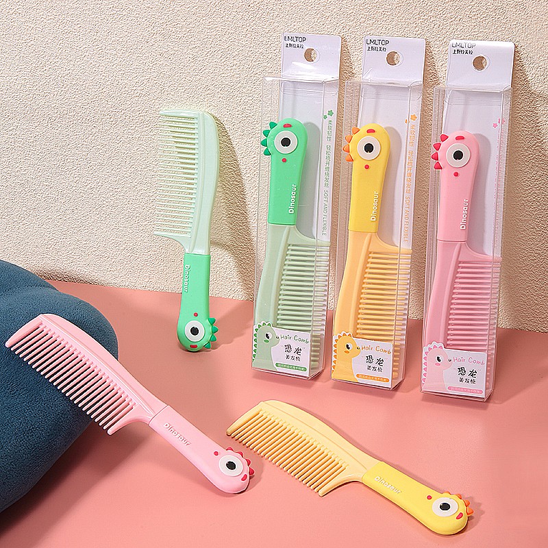 LMLTOP High quality plastic thick combs lovely cartoon pink green yellow dinosaur hair comb with logo SY751