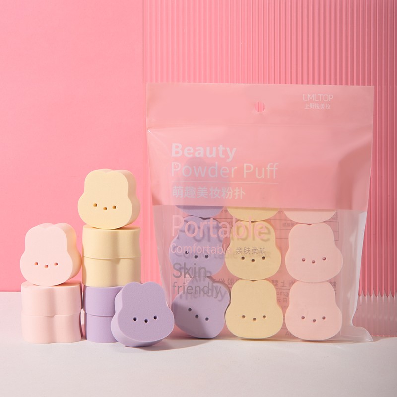 LMLTOP 9pcs wholesale mini size cute rabbit makeup sponges face beauty colorful funny cosmetic powder puff set SY226