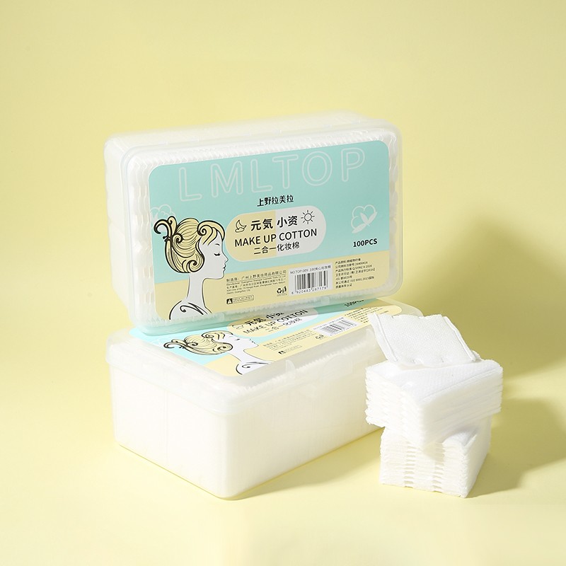 LMLTOP Wholesale 100pcs disposable thick square sandwich cotton pads for face TOP-009 100% cotton facial cotton pads for women