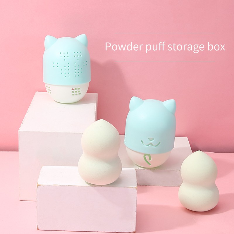 LMLTOP Cosmetic Makeup Sponge Holder Carrying Box TOP-066 Silicone Cute Cat Storage Case Sponge Makeup Storage Powder Puff Set