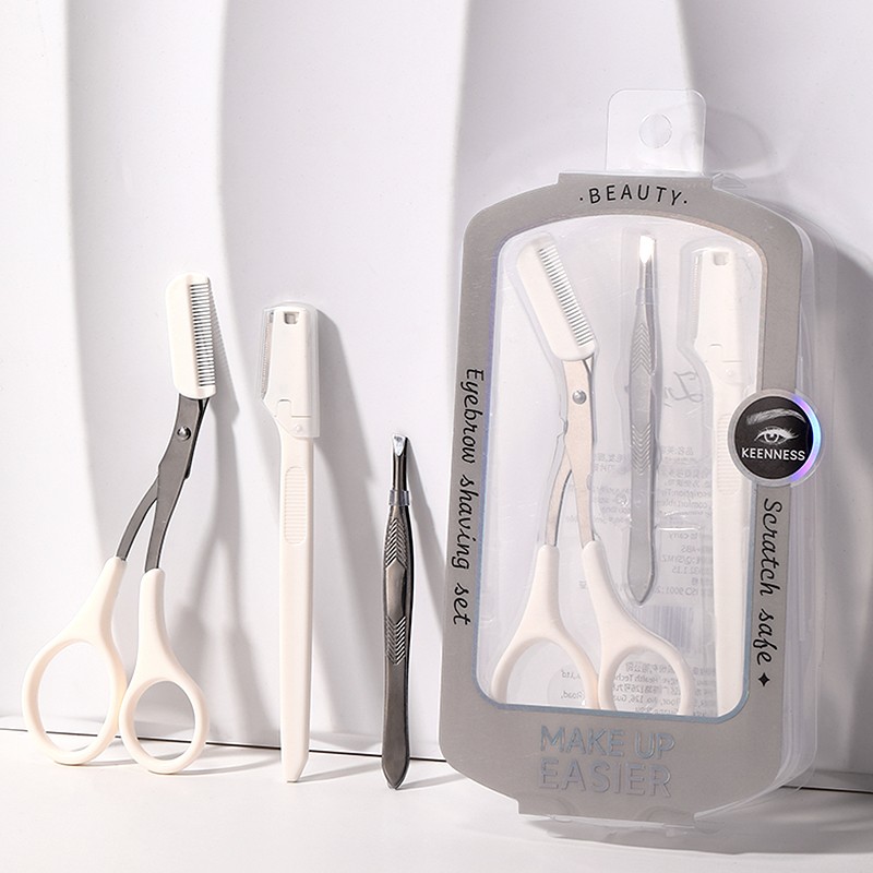 3 in 1 Eyebrow Trimmer Set JJF16 Tools High Precision Eyebrow Clip with Comb Travel White Beauty Eyebrow Scissor