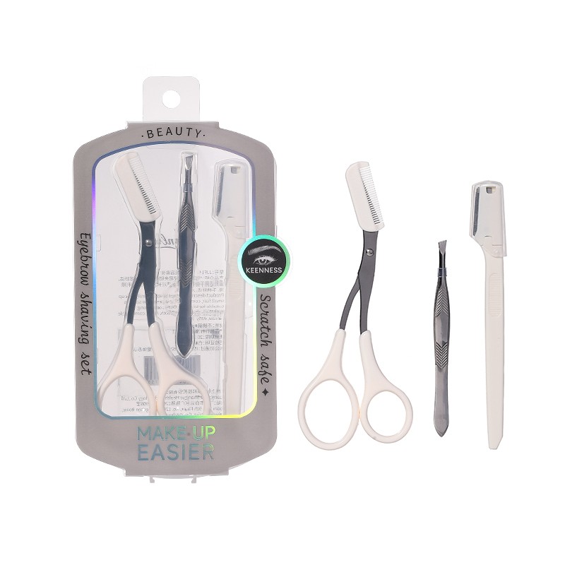 3 in 1 Eyebrow Trimmer Set JJF16 Tools High Precision Eyebrow Clip with Comb Travel White Beauty Eyebrow Scissor 3 in 1 Eyebrow Trimmer Set JJF16 Tools High Precision Eyebrow Clip with Comb Travel White Beauty Eyebrow Scissor