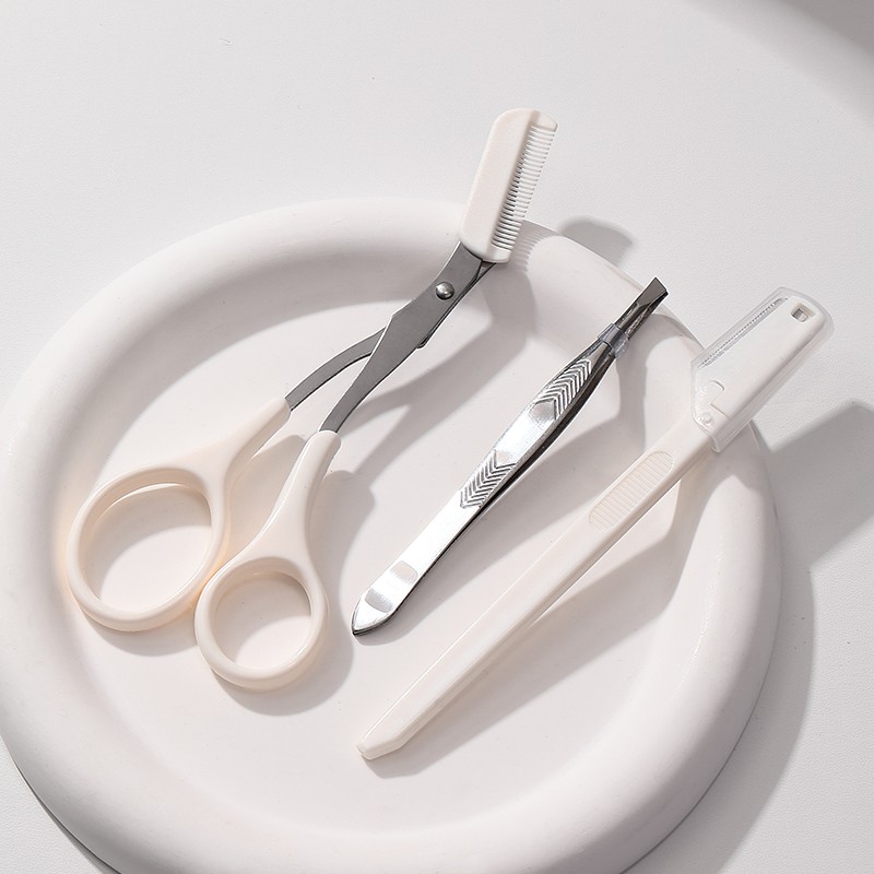 3 in 1 Eyebrow Trimmer Set JJF16 Tools High Precision Eyebrow Clip with Comb Travel White Beauty Eyebrow Scissor 3 in 1 Eyebrow Trimmer Set JJF16 Tools High Precision Eyebrow Clip with Comb Travel White Beauty Eyebrow Scissor