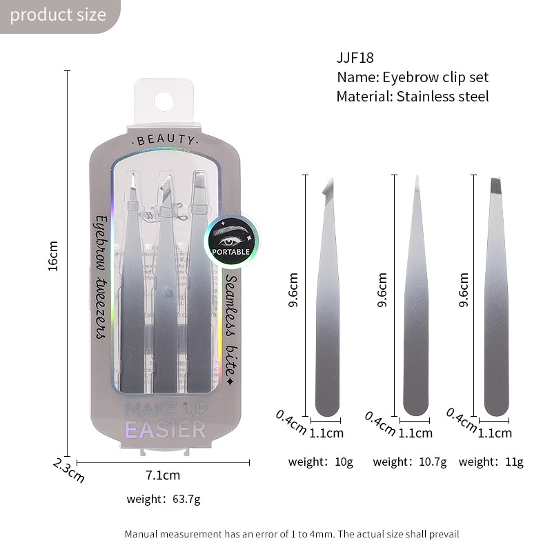 LMLTOP Stainless Steel Flat Slanted Eyebrow Tweezers JJF18 Set 3-Piece Hair Removal Eyelash Beauty Tool LMLTOP Stainless Steel Flat Slanted Eyebrow Tweezers JJF18 Set 3-Piece Hair Removal Eyelash Beauty Tool