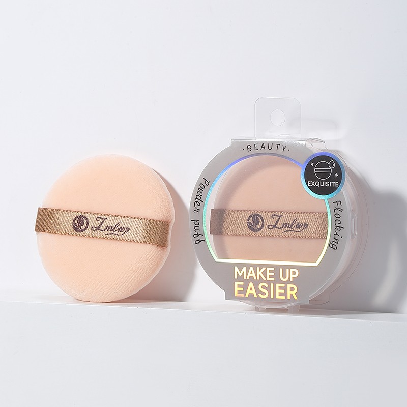 LMLTOP Soft Round Makeup Powder Puff  JJF24 Single Loose Fluffy Comfortable Air Cushion Flocking powder puff Logo Print Style
