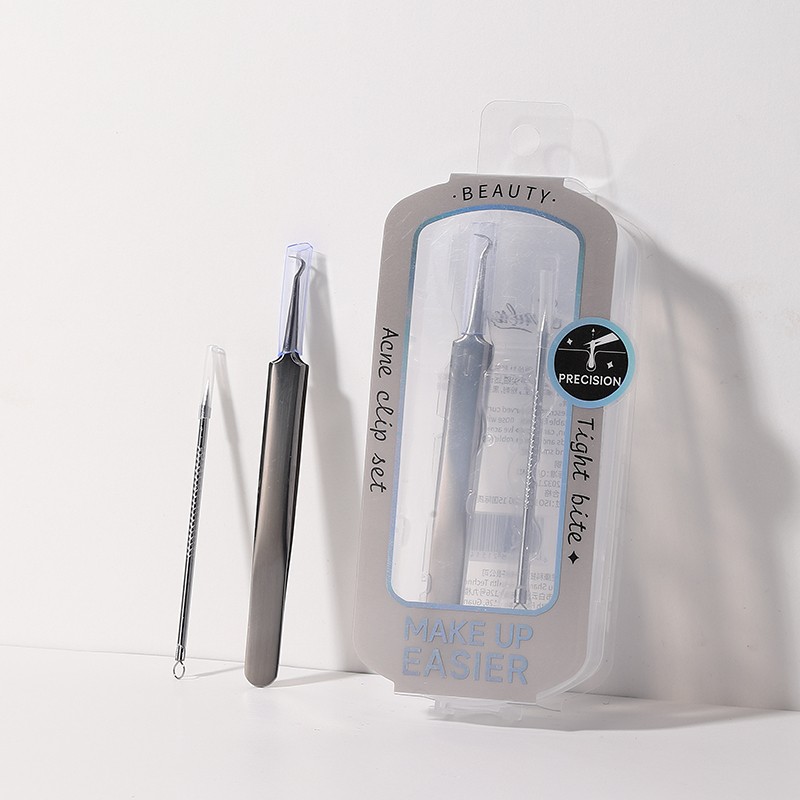 Stainless Steel Blackhead Needle JJF19 Tweezers 2 Pcs/Set Pimple Removal Tweezer Facial Care Tool Kit for Nose Acne Treatment