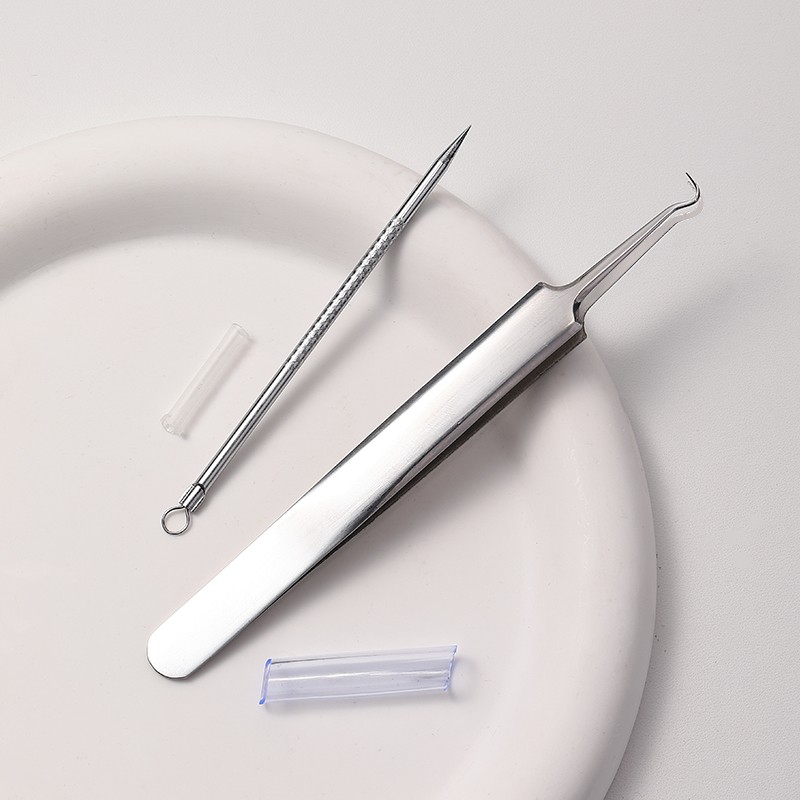 Stainless Steel Blackhead Needle JJF19 Tweezers 2 Pcs/Set Pimple Removal Tweezer Facial Care Tool Kit for Nose Acne Treatment Stainless Steel Blackhead Needle JJF19 Tweezers 2 Pcs/Set Pimple Removal Tweezer Facial Care Tool Kit for Nose Acne Treatment