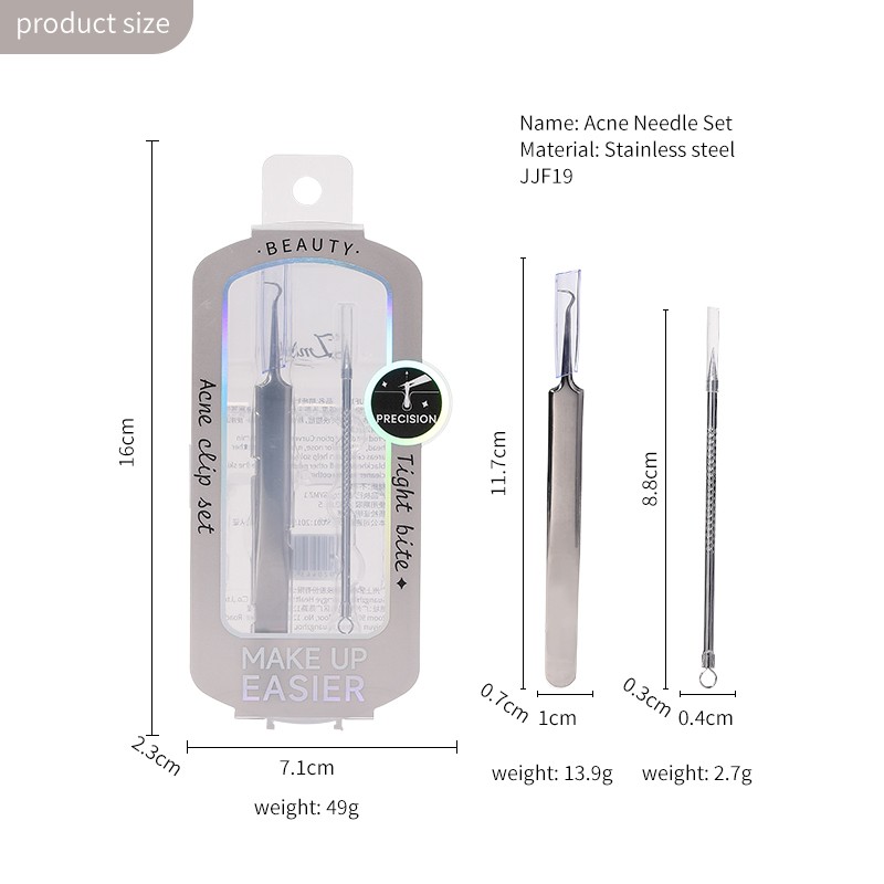 Stainless Steel Blackhead Needle JJF19 Tweezers 2 Pcs/Set Pimple Removal Tweezer Facial Care Tool Kit for Nose Acne Treatment Stainless Steel Blackhead Needle JJF19 Tweezers 2 Pcs/Set Pimple Removal Tweezer Facial Care Tool Kit for Nose Acne Treatment
