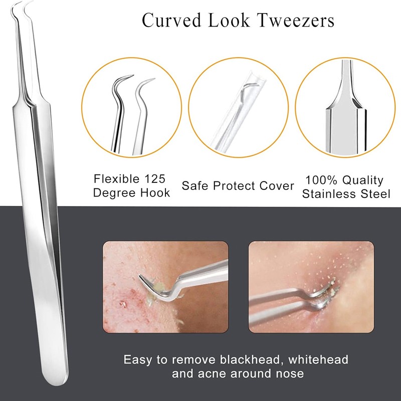 Stainless Steel Blackhead Needle JJF19 Tweezers 2 Pcs/Set Pimple Removal Tweezer Facial Care Tool Kit for Nose Acne Treatment Stainless Steel Blackhead Needle JJF19 Tweezers 2 Pcs/Set Pimple Removal Tweezer Facial Care Tool Kit for Nose Acne Treatment