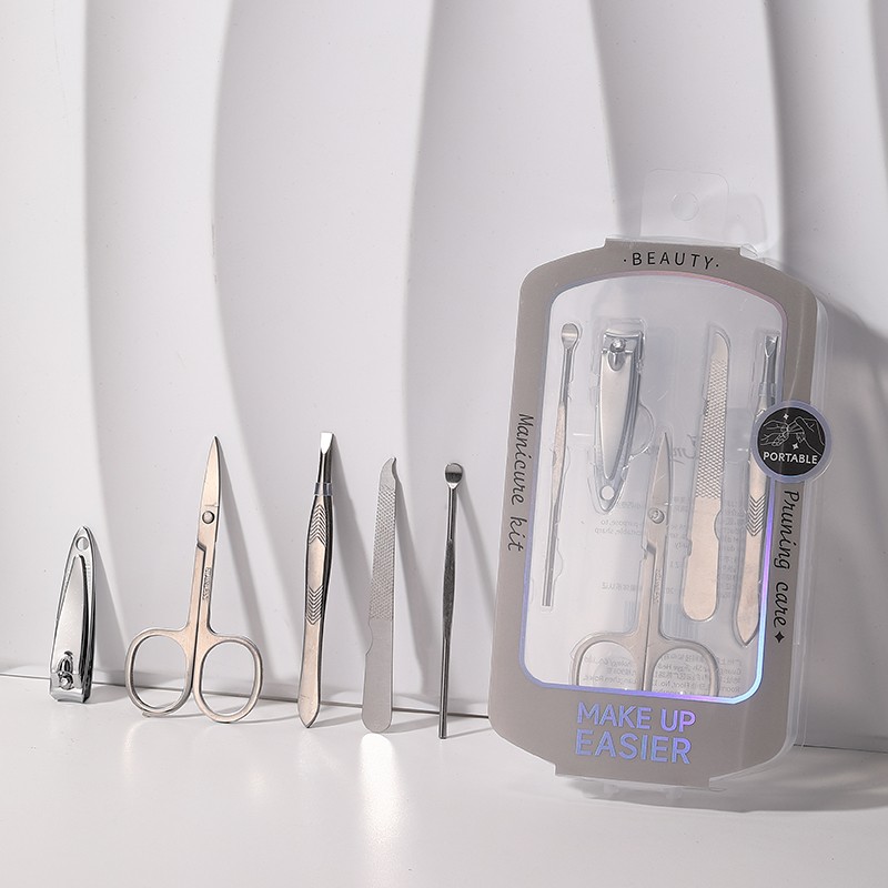 LMLTOP Multi-Functional Beauty Stainless Steel Nail Clippers Kit JJF23 5pcs Manicure Tools Set with Ear Picks & Eyebrow Clips