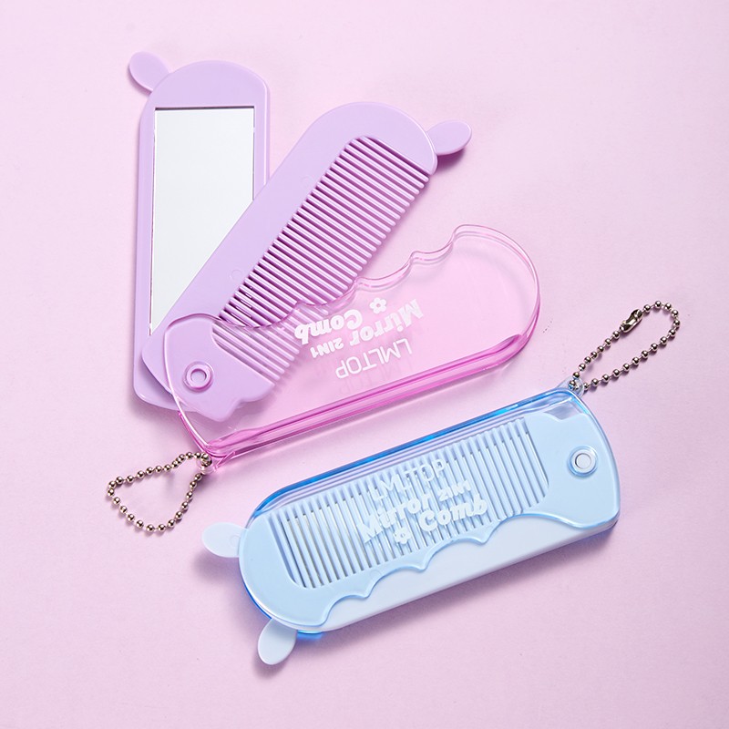 LMLTOP Promotional Portable Hair Comb SY704 3 in 1 Scalp Massage Detangling Tangle Hair Brush Small Plastic Folding Mirror Comb