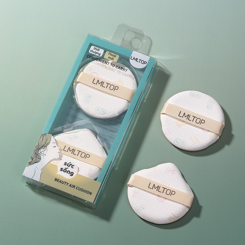 LMLTOP 2-Piece Non-Latex Facial Makeup Powder Puff Set TOP-075 Teardrop Air Cushion Round Pattern Polyurethane Sponge