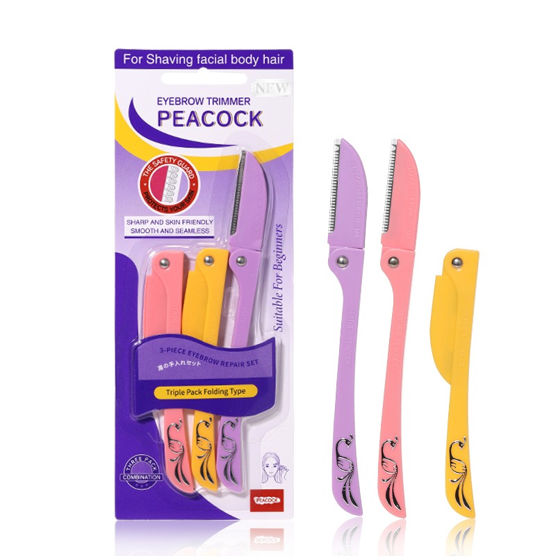 New 3pcs Foldable Hair Shaver Stainless Steel Eyebrow Razors Trimmer Macro Protective Net Blade Peacock pattern Eyebrow Makeup New 3pcs Foldable Hair Shaver Stainless Steel Eyebrow Razors Trimmer Macro Protective Net Blade Peacock pattern Eyebrow Makeup
