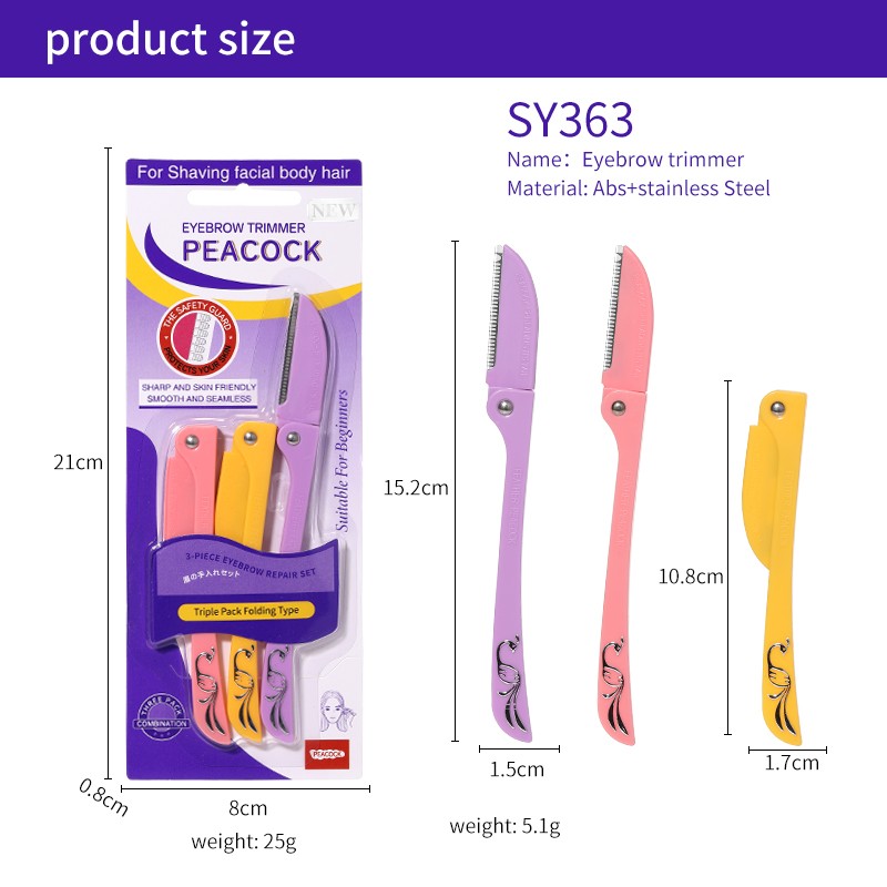 New 3pcs Foldable Hair Shaver Stainless Steel Eyebrow Razors Trimmer Macro Protective Net Blade Peacock pattern Eyebrow Makeup New 3pcs Foldable Hair Shaver Stainless Steel Eyebrow Razors Trimmer Macro Protective Net Blade Peacock pattern Eyebrow Makeup