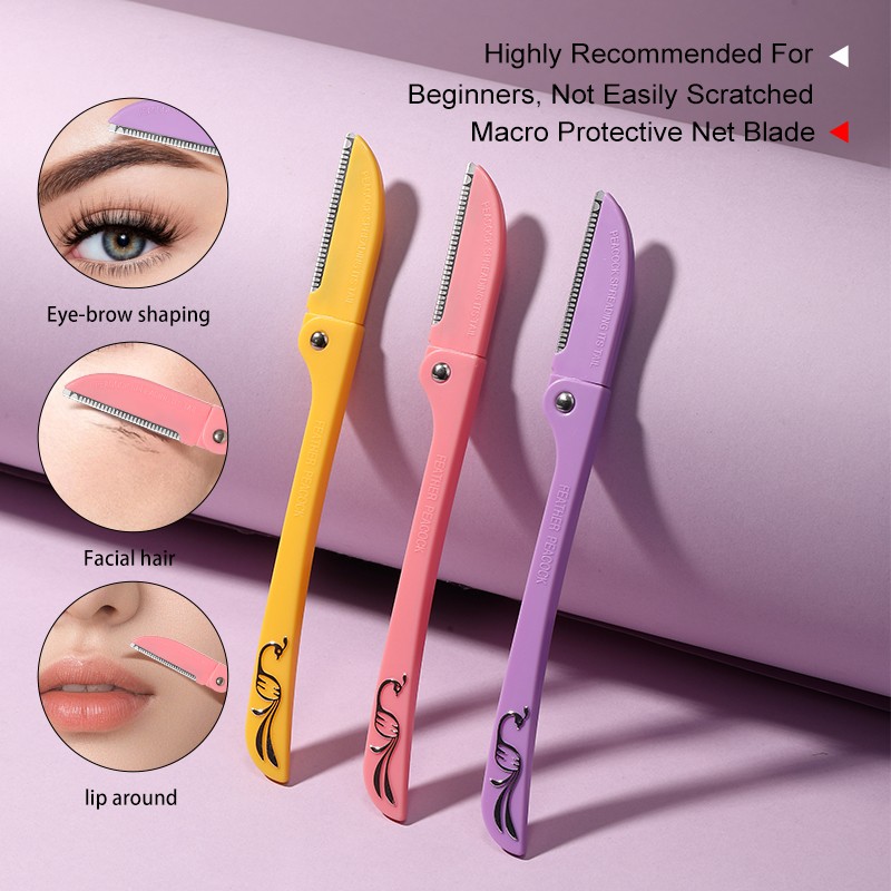 New 3pcs Foldable Hair Shaver Stainless Steel Eyebrow Razors Trimmer Macro Protective Net Blade Peacock pattern Eyebrow Makeup New 3pcs Foldable Hair Shaver Stainless Steel Eyebrow Razors Trimmer Macro Protective Net Blade Peacock pattern Eyebrow Makeup