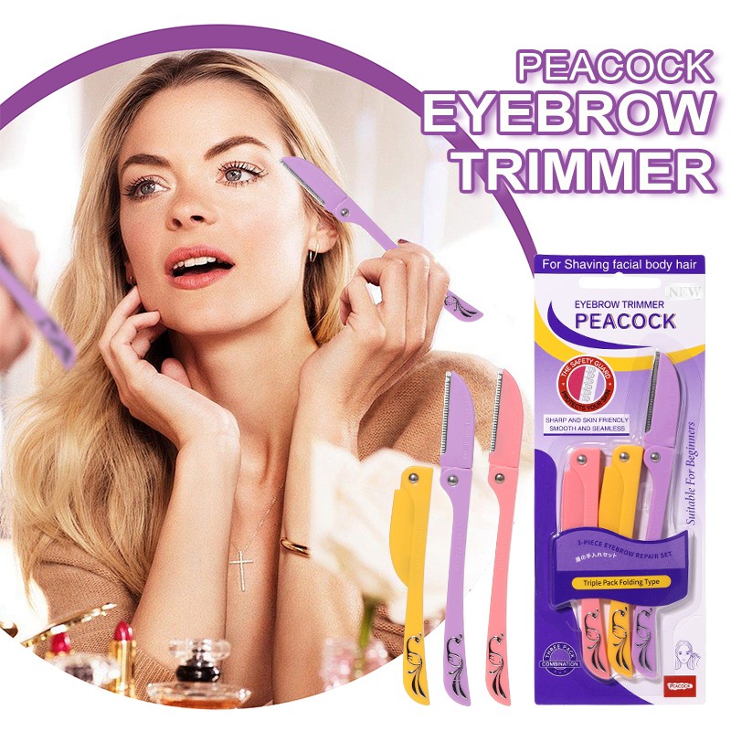 New 3pcs Foldable Hair Shaver Stainless Steel Eyebrow Razors Trimmer Macro Protective Net Blade Peacock pattern Eyebrow Makeup New 3pcs Foldable Hair Shaver Stainless Steel Eyebrow Razors Trimmer Macro Protective Net Blade Peacock pattern Eyebrow Makeup