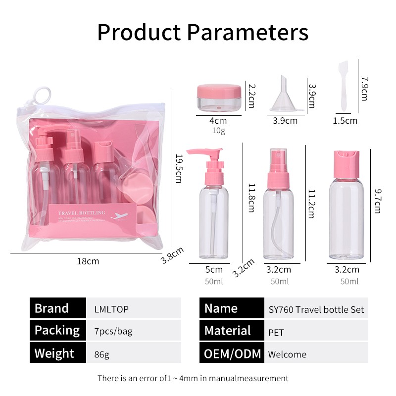 LMLTOP 7pcs travel body care bottle set PET travel separate bottle set with case portable shampoo travel bottle kit SY760 LMLTOP 7pcs travel body care bottle set PET travel separate bottle set with case portable shampoo travel bottle kit SY760