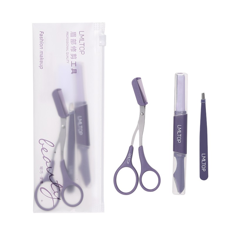 LMLTOP Mini 3 Pcs Double-Ended Eyebrow Razor Stainless steel Beauty Scissors Comb Set Tweezers Kit for Precise Shaping YY667 LMLTOP Mini 3 Pcs Double-Ended Eyebrow Razor Stainless steel Beauty Scissors Comb Set Tweezers Kit for Precise Shaping YY667