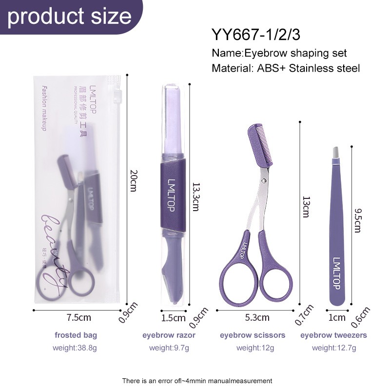 LMLTOP Mini 3 Pcs Double-Ended Eyebrow Razor Stainless steel Beauty Scissors Comb Set Tweezers Kit for Precise Shaping YY667 LMLTOP Mini 3 Pcs Double-Ended Eyebrow Razor Stainless steel Beauty Scissors Comb Set Tweezers Kit for Precise Shaping YY667