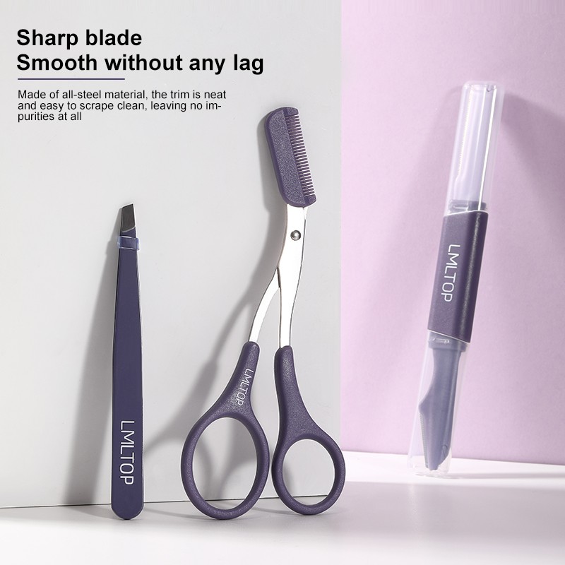 LMLTOP Mini 3 Pcs Double-Ended Eyebrow Razor Stainless steel Beauty Scissors Comb Set Tweezers Kit for Precise Shaping YY667 LMLTOP Mini 3 Pcs Double-Ended Eyebrow Razor Stainless steel Beauty Scissors Comb Set Tweezers Kit for Precise Shaping YY667
