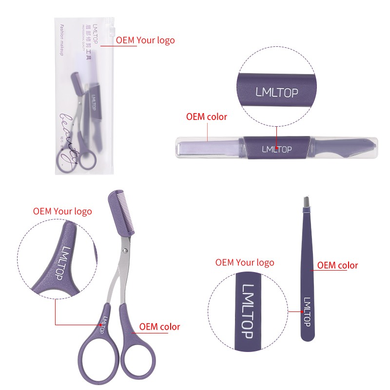 LMLTOP Mini 3 Pcs Double-Ended Eyebrow Razor Stainless steel Beauty Scissors Comb Set Tweezers Kit for Precise Shaping YY667 LMLTOP Mini 3 Pcs Double-Ended Eyebrow Razor Stainless steel Beauty Scissors Comb Set Tweezers Kit for Precise Shaping YY667