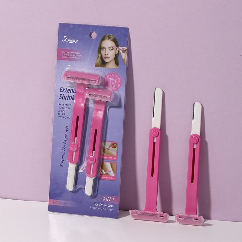 Pink Stainless Steel Dual-Head Facial Shaver and Eyebrow Trimmer Hair Remover and Razor Shaver Set handles for women SY364