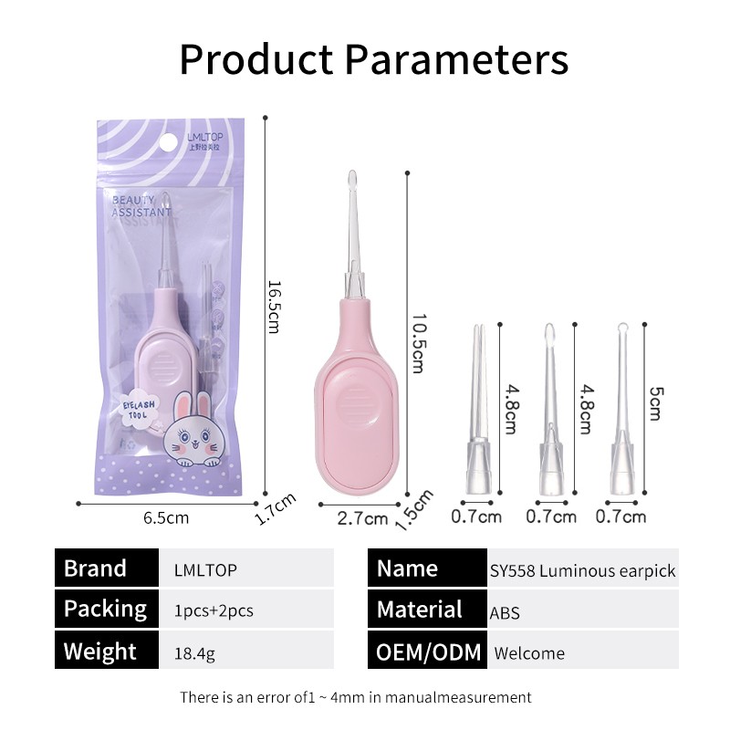 LMLTOP 3 in 1 chinese plastic ear pick cleaning lighted earpick with light sticky ear picking kit hand pick ear wax SY558 LMLTOP 3 in 1 chinese plastic ear pick cleaning lighted earpick with light sticky ear picking kit hand pick ear wax SY558