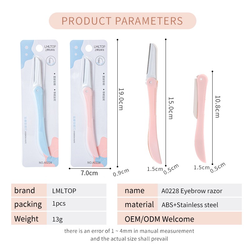 LMLTOP Women's Foldable Touchup Eyebrow Razor Dermaplane Blade Wholesale OEM Facial Hair Removal Trimmer Shaper A0228 LMLTOP Women's Foldable Touchup Eyebrow Razor Dermaplane Blade Wholesale OEM Facial Hair Removal Trimmer Shaper A0228