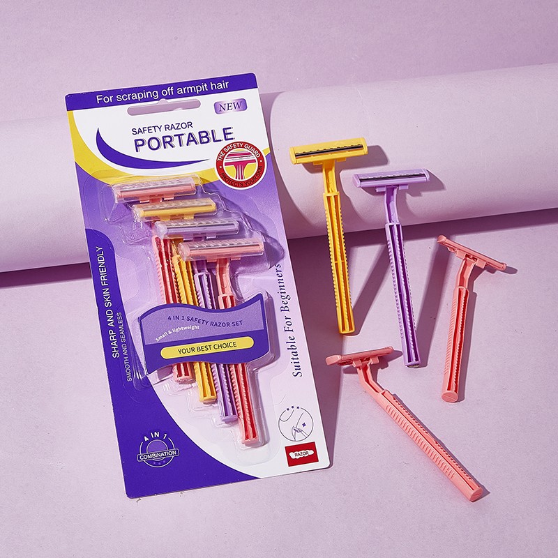 LMLTOP Reusable 4-in-1 Plastic Eco Biodegradable Facial Safety Razor Set Women's Body Face Bikini Shaving Razors For Beach UU07