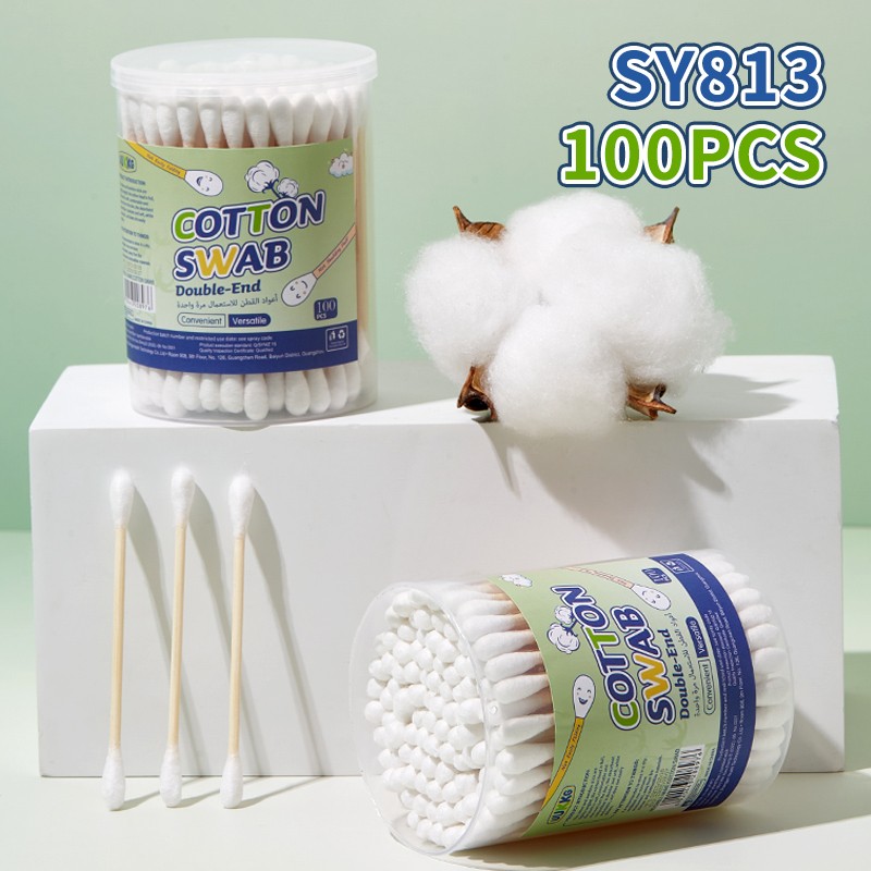 Disposable Dual-Tip Cotton Swabs Soft Lint-Free Double Head Buds for Personal Care Ear Cleaning Makeup Beauty