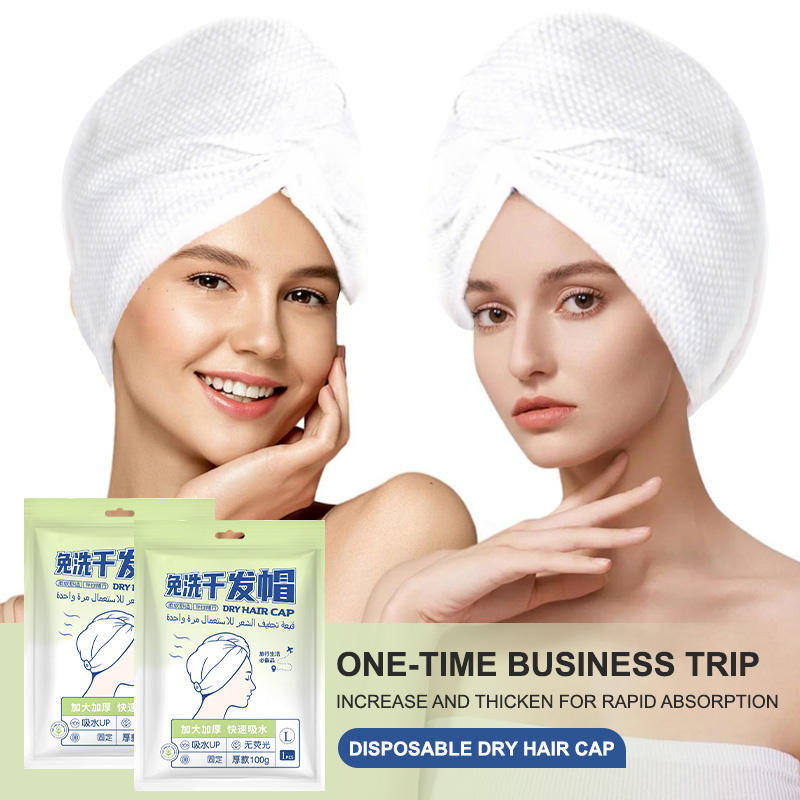 Bulk Wholsale Hair Drying Hat Cotton Plant Fiber Towel Water Absorbent Soft Bath Cap Salon Spa Dry Hair Cap With Elastic Loop SY783