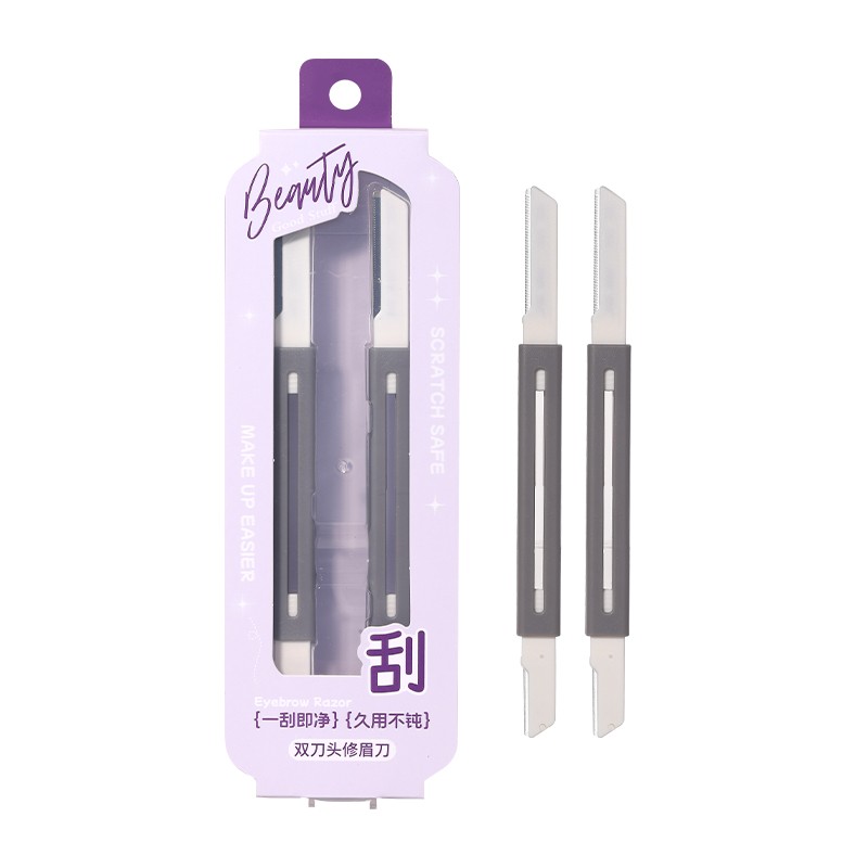 LMLTOP 2PCS Double heads Facial Eyebrow Razors JJF03 Retractable Stainless steel Beauty Eyebrow Trimmer Dermaplaning Shaving Tool