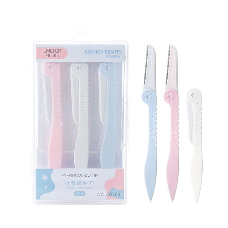 LMLTOP 3pcs Colorful Facial Hair Removal Eyebrow Trimmer Foldable Eyebrow Razor Wholesale Eyebrow Razor Customizable A0369