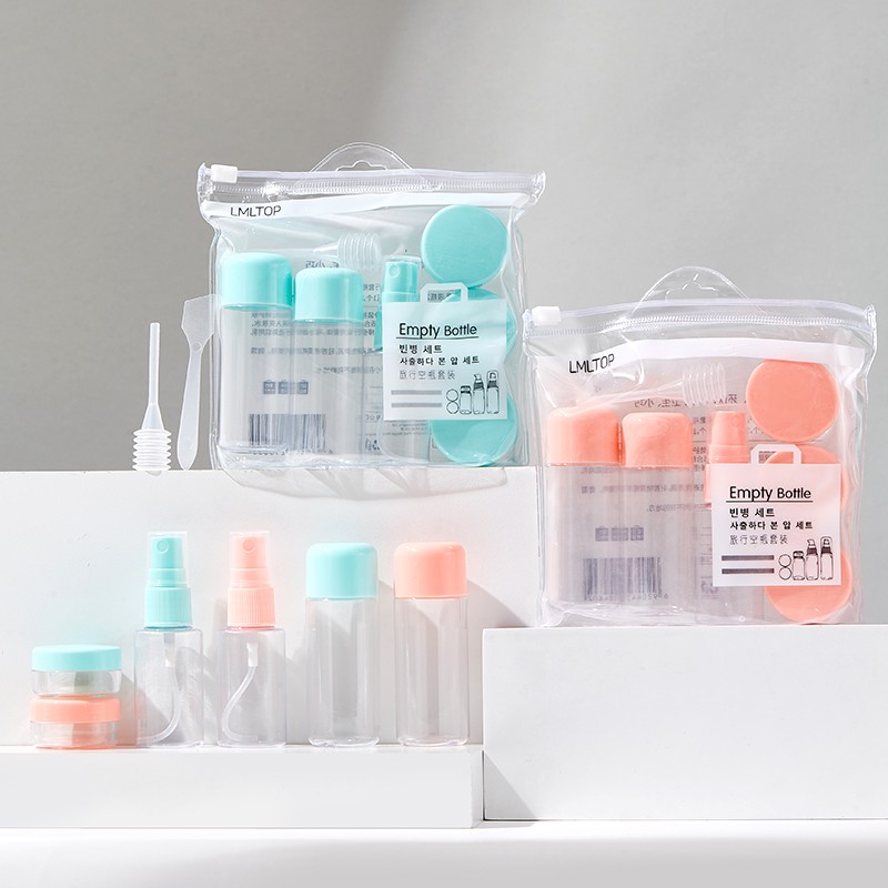 Wholesale Mini Travel Bottle Set 8in1 Empty Travel Bottles Leak Proof Cosmetic Liquid Dispenser with Spray Pump & Lotion Pump LA1077