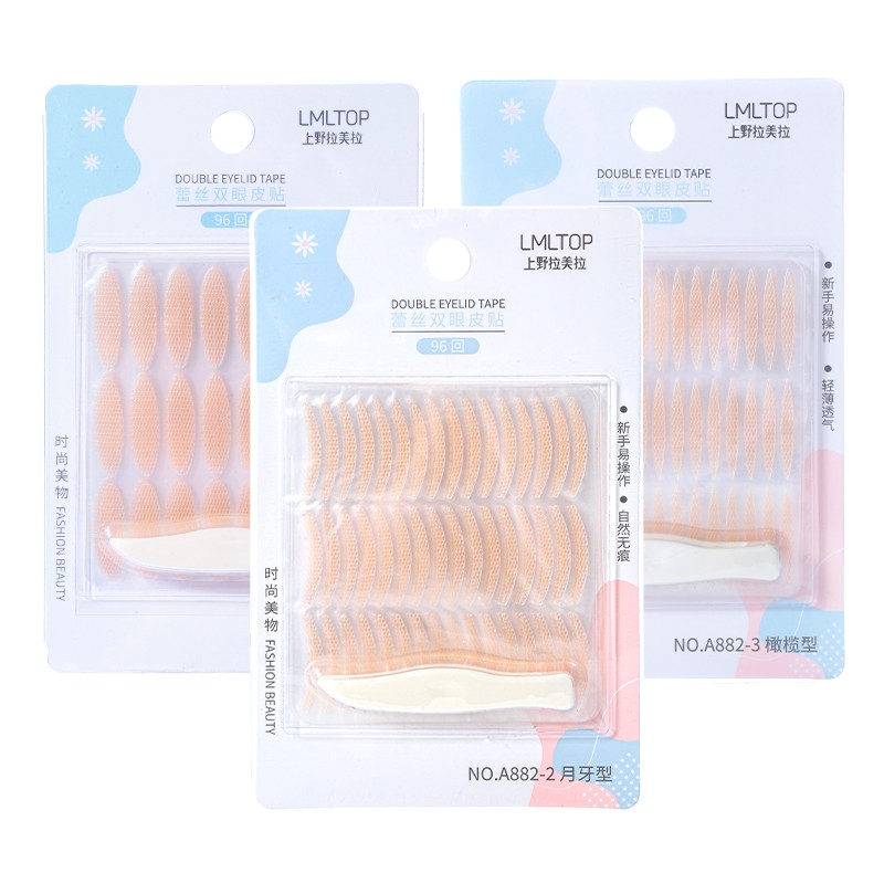 Private Label Eyes Beauty Tool Double Eyelid Tape 96pcs Breathable Invisible Lace Double Eyelid Stickers With Tweezers A882