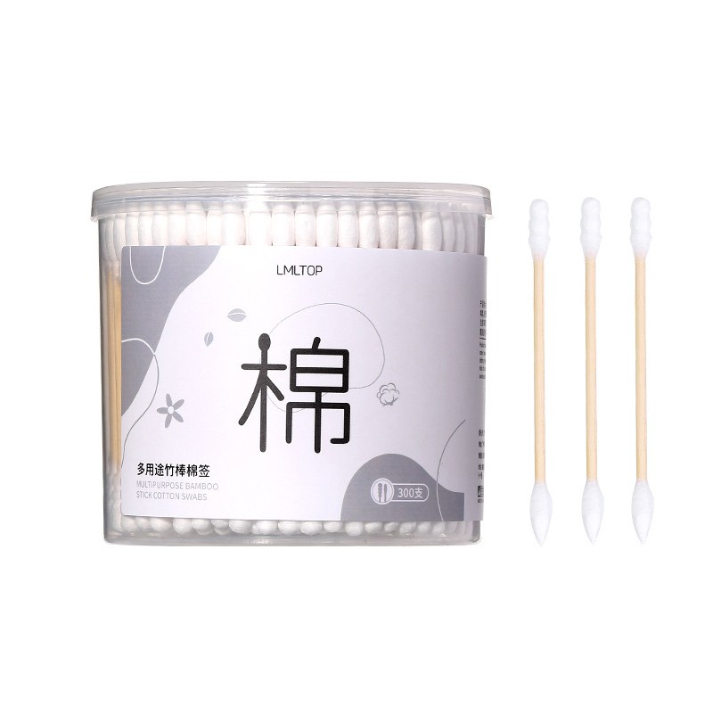 Lameila Multipurpose Daily Use Makeup Remover Cleaning Stick Soft Cotton Swab Pointed Tip Spiral Double Tipped 300pcs Cotton Bud B0140