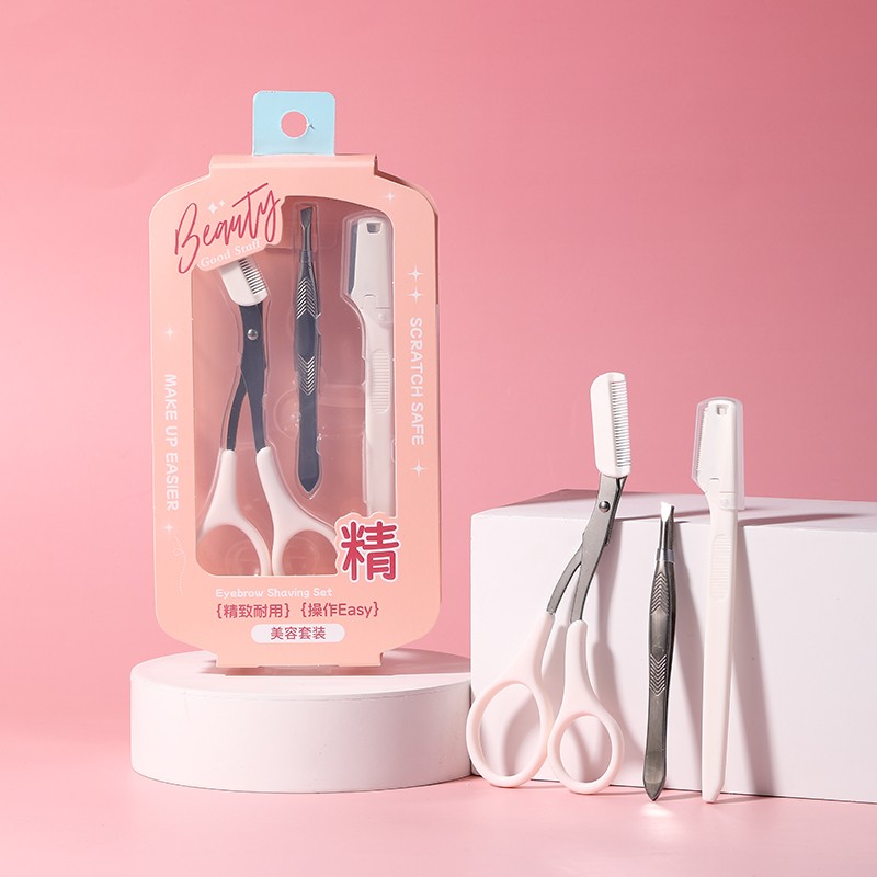 3 in 1 Eyebrow Trimmer Set JJF16 Tools High Precision Eyebrow Clip with Comb Travel White Beauty Eyebrow Scissor