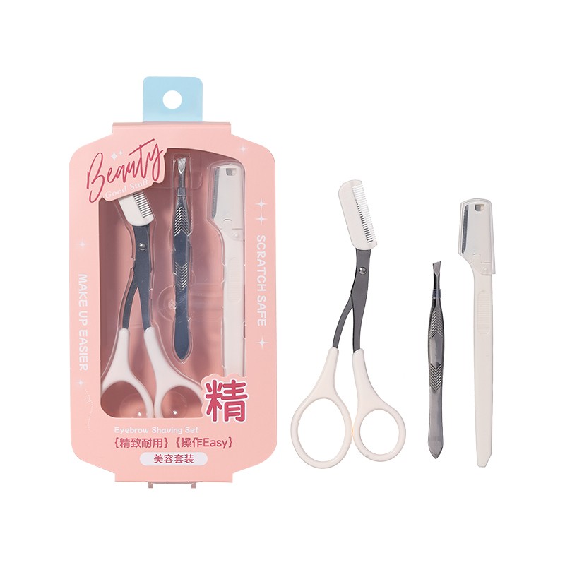 3 in 1 Eyebrow Trimmer Set JJF16 Tools High Precision Eyebrow Clip with Comb Travel White Beauty Eyebrow Scissor 3 in 1 Eyebrow Trimmer Set JJF16 Tools High Precision Eyebrow Clip with Comb Travel White Beauty Eyebrow Scissor