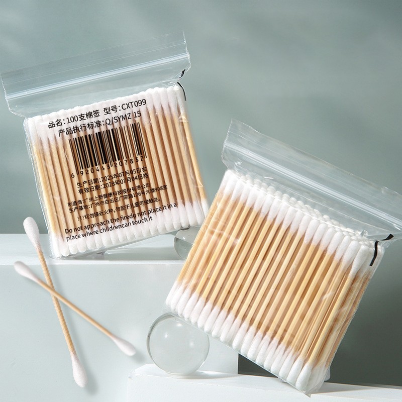 Bulk Pack 100PCS Eco-Friendly Double Ended Cotton Swabs Stickers High Absorbency Cotton Buds Applicators for Daily Cleaning Care CXT099