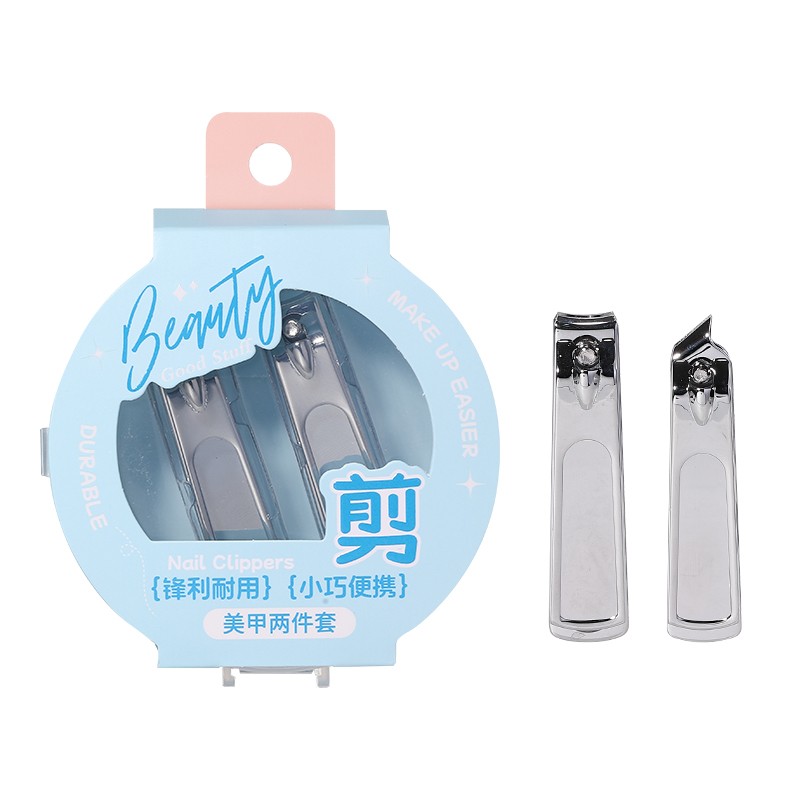 2Pcs Stainless Steel Nail Clippers Manicure Beauty Tool JJF22 Silver Flat Diagonal Finger Toe Nail Cutter Set Foot Care